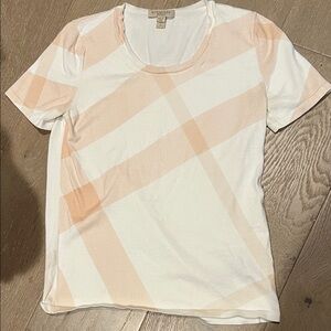 Burberry Women's White and Peach Checkered Top